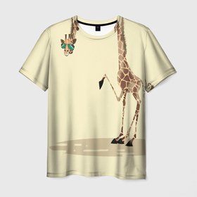 Мужская футболка 3D с принтом жираф на шее в Курске, 100% полиэфир | прямой крой, круглый вырез горловины, длина до линии бедер | Тематика изображения на принте: жираф | жирафик | очки | рисунок