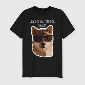 Мужская футболка хлопок Slim с принтом Собакен Арни в Екатеринбурге, 92% хлопок, 8% лайкра | приталенный силуэт, круглый вырез ворота, длина до линии бедра, короткий рукав | dog | dogs | арнольдшварценеггер | домашнийпитомец | друг | лучшийдру | лучшийдругчеловека | очки | собака | собаки | собачка | терминатор
