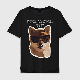 Мужская футболка хлопок Oversize с принтом Собакен Арни в Санкт-Петербурге, 100% хлопок | свободный крой, круглый ворот, “спинка” длиннее передней части | dog | dogs | арнольдшварценеггер | домашнийпитомец | друг | лучшийдру | лучшийдругчеловека | очки | собака | собаки | собачка | терминатор