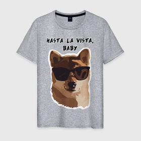 Мужская футболка хлопок с принтом Собакен Арни в Курске, 100% хлопок | прямой крой, круглый вырез горловины, длина до линии бедер, слегка спущенное плечо. | dog | dogs | арнольдшварценеггер | домашнийпитомец | друг | лучшийдру | лучшийдругчеловека | очки | собака | собаки | собачка | терминатор