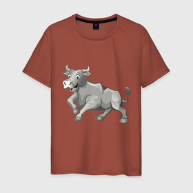 Мужская футболка хлопок с принтом Металлический бык в Тюмени, 100% хлопок | прямой крой, круглый вырез горловины, длина до линии бедер, слегка спущенное плечо. | Тематика изображения на принте: 2021 | bull | белый | бык | дикая природа | добрый | зима | китайский календарь | металлический | милый | новый год | подарок | серебряный | улыбается