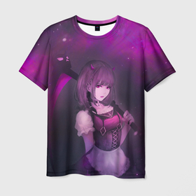 Мужская футболка 3D с принтом Anime girl demon , 100% полиэфир | прямой крой, круглый вырез горловины, длина до линии бедер | anime | demon | girl | аниме | девушка | демон | коса | рога