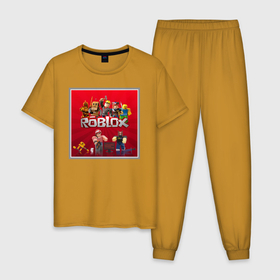Мужская пижама хлопок с принтом Roblox в Санкт-Петербурге, 100% хлопок | брюки и футболка прямого кроя, без карманов, на брюках мягкая резинка на поясе и по низу штанин
 | roblox | studio | игра | игрок | игроман | купить | роблокс