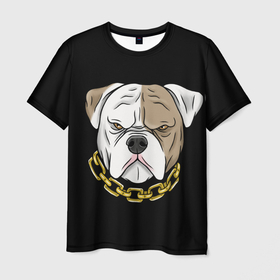 Мужская футболка 3D с принтом Бульдог в Санкт-Петербурге, 100% полиэфир | прямой крой, круглый вырез горловины, длина до линии бедер | американский бульдог | арт | бульдог | рисунок | собака