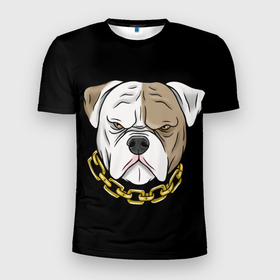 Мужская футболка 3D спортивная с принтом Бульдог в Тюмени, 100% полиэстер с улучшенными характеристиками | приталенный силуэт, круглая горловина, широкие плечи, сужается к линии бедра | американский бульдог | арт | бульдог | рисунок | собака