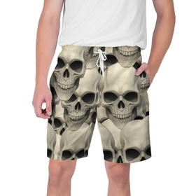 Мужские шорты 3D с принтом Черепа (5 вариант) ,  полиэстер 100% | прямой крой, два кармана без застежек по бокам. Мягкая трикотажная резинка на поясе, внутри которой широкие завязки. Длина чуть выше колен | Тематика изображения на принте: кости | популярные иллюстрации | скелеты | черепа