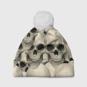 Шапка 3D c помпоном с принтом Черепа (5 вариант) в Петрозаводске, 100% полиэстер | универсальный размер, печать по всей поверхности изделия | кости | популярные иллюстрации | скелеты | черепа