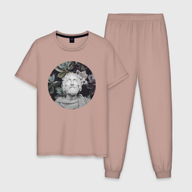 Мужская пижама хлопок с принтом Z22.2 , 100% хлопок | брюки и футболка прямого кроя, без карманов, на брюках мягкая резинка на поясе и по низу штанин
 | геометрия | коллаж | круг | растительность | статуя | цветы