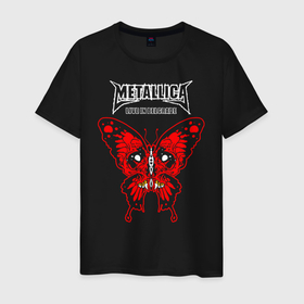 Мужская футболка хлопок с принтом Metallica   череп бабочка в Кировске, 100% хлопок | прямой крой, круглый вырез горловины, длина до линии бедер, слегка спущенное плечо. | Тематика изображения на принте: 