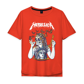 Мужская футболка хлопок Oversize с принтом Metallica в Екатеринбурге, 100% хлопок | свободный крой, круглый ворот, “спинка” длиннее передней части | american | heavy metal | los angeles | metal band | metallica | music | thrash metal | американская | лос анджелес | метал группа | металлика | музыка | трэш метал | трэш металл | хеви метал