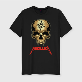 Мужская футболка хлопок Slim с принтом Metallica в Тюмени, 92% хлопок, 8% лайкра | приталенный силуэт, круглый вырез ворота, длина до линии бедра, короткий рукав | american | heavy metal | los angeles | metal band | metallica | music | thrash metal | американская | лос анджелес | метал группа | металлика | музыка | трэш метал | трэш металл | хеви метал