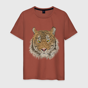 Мужская футболка хлопок с принтом тигр , 100% хлопок | прямой крой, круглый вырез горловины, длина до линии бедер, слегка спущенное плечо. | животные | кошка | леопард | тигр | тигрица