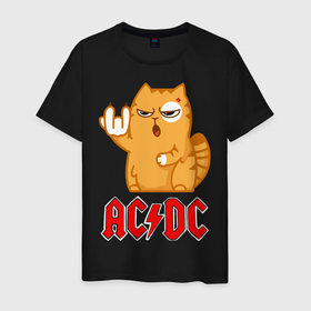 Мужская футболка хлопок с принтом AC DC rock cat в Петрозаводске, 100% хлопок | прямой крой, круглый вырез горловины, длина до линии бедер, слегка спущенное плечо. | ac dc | australian | hard rock | music | rock | rock band | rocknroll | sydney | австралийская | музыка | рок | рок группа | рок н ролл | сидней | хард рок