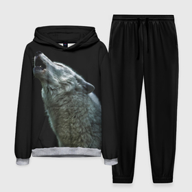Мужской костюм 3D (с толстовкой) с принтом Воющий волк в Курске,  |  | Тематика изображения на принте: ауф | волк | воющий волк | животное | зверь