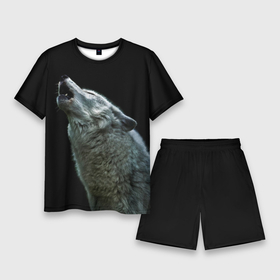 Мужской костюм с шортами 3D с принтом Воющий волк в Курске,  |  | Тематика изображения на принте: ауф | волк | воющий волк | животное | зверь