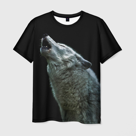 Мужская футболка 3D с принтом Воющий волк  в Санкт-Петербурге, 100% полиэфир | прямой крой, круглый вырез горловины, длина до линии бедер | Тематика изображения на принте: ауф | волк | воющий волк | животное | зверь