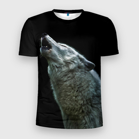 Мужская футболка 3D спортивная с принтом Воющий волк  в Санкт-Петербурге, 100% полиэстер с улучшенными характеристиками | приталенный силуэт, круглая горловина, широкие плечи, сужается к линии бедра | Тематика изображения на принте: ауф | волк | воющий волк | животное | зверь