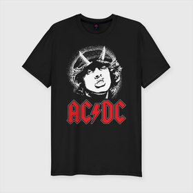 Мужская футболка хлопок Slim с принтом AC DC в Белгороде, 92% хлопок, 8% лайкра | приталенный силуэт, круглый вырез ворота, длина до линии бедра, короткий рукав | ac dc | australian | hard rock | music | rock | rock band | rocknroll | sydney | австралийская | музыка | рок | рок группа | рок н ролл | сидней | хард рок