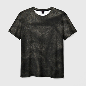 Мужская футболка 3D с принтом Черная кожа в Санкт-Петербурге, 100% полиэфир | прямой крой, круглый вырез горловины, длина до линии бедер | кожа | кожанка | косуха | рельеф | складки | текстура | черный
