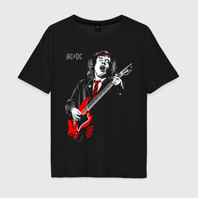 Мужская футболка хлопок Oversize с принтом AC DC Angus Young в Курске, 100% хлопок | свободный крой, круглый ворот, “спинка” длиннее передней части | ac dc | australian | hard rock | music | rock | rock band | rocknroll | sydney | австралийская | музыка | рок | рок группа | рок н ролл | сидней | хард рок