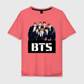 Мужская футболка хлопок Oversize с принтом BTS в Новосибирске, 100% хлопок | свободный крой, круглый ворот, “спинка” длиннее передней части | boyband | boys | bts | group | k pop | music | seoul | south korean | бойбенд | группа | мальчиковая | музыка | сеул | южнокорейский