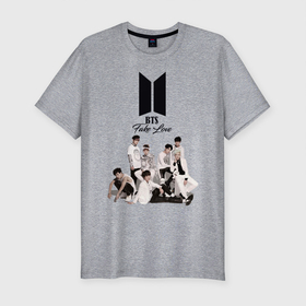 Мужская футболка хлопок Slim с принтом BTS в Курске, 92% хлопок, 8% лайкра | приталенный силуэт, круглый вырез ворота, длина до линии бедра, короткий рукав | boyband | boys | bts | group | k pop | music | seoul | south korean | бойбенд | группа | мальчиковая | музыка | сеул | южнокорейский