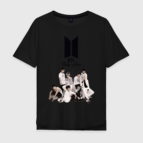 Мужская футболка хлопок Oversize с принтом BTS в Тюмени, 100% хлопок | свободный крой, круглый ворот, “спинка” длиннее передней части | boyband | boys | bts | group | k pop | music | seoul | south korean | бойбенд | группа | мальчиковая | музыка | сеул | южнокорейский