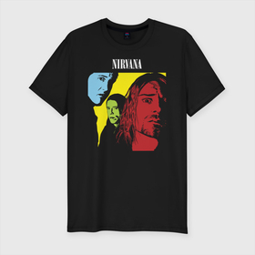 Мужская футболка хлопок Slim с принтом Nirvana в Курске, 92% хлопок, 8% лайкра | приталенный силуэт, круглый вырез ворота, длина до линии бедра, короткий рукав | alternative rock | american | grunge | music | nirvana | rock | rock band | usa | альтернативный рок | американская | гранж | музыка | рок | рок группа | сша