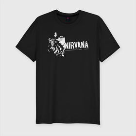 Мужская футболка хлопок Slim с принтом Nirvana в Петрозаводске, 92% хлопок, 8% лайкра | приталенный силуэт, круглый вырез ворота, длина до линии бедра, короткий рукав | alternative rock | american | grunge | music | nirvana | rock | rock band | usa | альтернативный рок | американская | гранж | музыка | рок | рок группа | сша