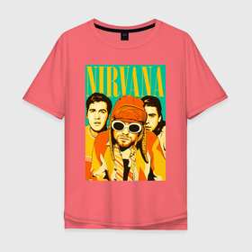 Мужская футболка хлопок Oversize с принтом NIRVANA , 100% хлопок | свободный крой, круглый ворот, “спинка” длиннее передней части | nirvana | nirvana smells like | rock | teen spirit | курт кобейн | нирвана | песни | рок.