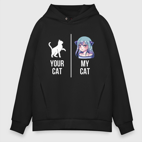 Мужское худи Oversize хлопок с принтом Твоя кошка моя кошка , френч-терри — 70% хлопок, 30% полиэстер. Мягкий теплый начес внутри —100% хлопок | боковые карманы, эластичные манжеты и нижняя кромка, капюшон на магнитной кнопке | ahegao | anime | anime girl | cat | my cat | sempai | senpai | your cat | аниме | ахегао | ахигао | девушка | кошечка | кошка | кошкадевочка | кошкодевочка | сенпай | тян