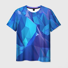 Мужская футболка 3D с принтом NEON CRYSTALLS в Белгороде, 100% полиэфир | прямой крой, круглый вырез горловины, длина до линии бедер | алмазы | блеск | кристаллы | монотонный цвет | неоновый принт | переливание цветов | синий цвет