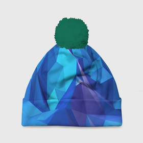 Шапка 3D c помпоном с принтом NEON CRYSTALLS в Тюмени, 100% полиэстер | универсальный размер, печать по всей поверхности изделия | алмазы | блеск | кристаллы | монотонный цвет | неоновый принт | переливание цветов | синий цвет