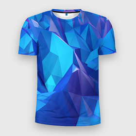 Мужская футболка 3D Slim с принтом NEON CRYSTALLS в Белгороде, 100% полиэстер с улучшенными характеристиками | приталенный силуэт, круглая горловина, широкие плечи, сужается к линии бедра | алмазы | блеск | кристаллы | монотонный цвет | неоновый принт | переливание цветов | синий цвет