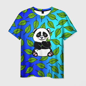 Мужская футболка 3D с принтом Панда в Белгороде, 100% полиэфир | прямой крой, круглый вырез горловины, длина до линии бедер | Тематика изображения на принте: baby | bear | kawaii | teddy | бамбук | ветки | животные | игрушка | каваи | китай | коала | листья | малыш | медведь | медвежата | медвежонок | мультяшный | панда | пандочка | плюшевый | подарок | природа | пушистый