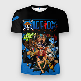 Мужская футболка 3D Slim с принтом One Piece синий всплеск в Тюмени, 100% полиэстер с улучшенными характеристиками | приталенный силуэт, круглая горловина, широкие плечи, сужается к линии бедра | one piece | аниме | все герои | логотип one piece | луффи из one piece