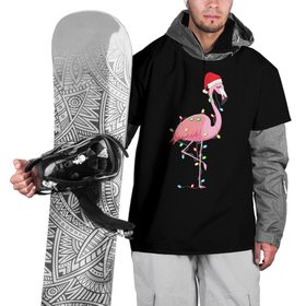 Накидка на куртку 3D с принтом Новогодний Фламинго в Санкт-Петербурге, 100% полиэстер |  | 2021 | гирлянда | год быка | дед мороз | новогодний | новогодняя | новый год | птица | рождество | розовый фламинго | с новым годом | фламинго