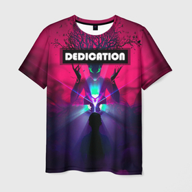 Мужская футболка 3D с принтом DEDICATION в Кировске, 100% полиэфир | прямой крой, круглый вырез горловины, длина до линии бедер | иллюстрация | неоновый лучи | неоновый свет | со смыслом | существо мифическое | фантастика | фентези | человек | эпичный арт