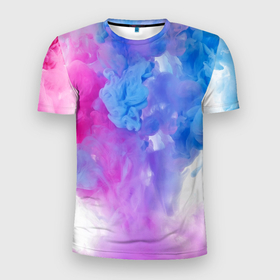 Мужская футболка 3D спортивная с принтом дым в Кировске, 100% полиэстер с улучшенными характеристиками | приталенный силуэт, круглая горловина, широкие плечи, сужается к линии бедра | белый | дым | розовый | синий | смешанный дым