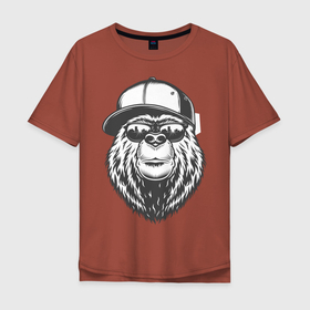 Мужская футболка хлопок Oversize с принтом Медведь в Новосибирске, 100% хлопок | свободный крой, круглый ворот, “спинка” длиннее передней части | гризли | звери | корона | медведь | шерсть