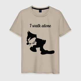 Мужская футболка хлопок с принтом Гуляю сам по себе , 100% хлопок | прямой крой, круглый вырез горловины, длина до линии бедер, слегка спущенное плечо. | felix | felix the cat | мультяшные коты | феликс