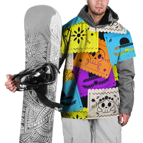 Накидка на куртку 3D с принтом Color pattern , 100% полиэстер |  | flower | hat | hipster | skull | узор | хипстер | цветок | череп | шляпа