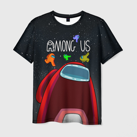 Мужская футболка 3D с принтом AMONG US в Петрозаводске, 100% полиэфир | прямой крой, круглый вырез горловины, длина до линии бедер | among us | амонг ас | игра | космический | космический корабль | космонавт | космос | мем | среди нас | экшен