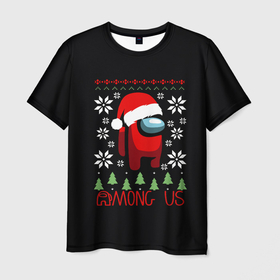 Мужская футболка 3D с принтом AMONG US в Санкт-Петербурге, 100% полиэфир | прямой крой, круглый вырез горловины, длина до линии бедер | among us | амонг ас | елка | зима | игра | космический | космический корабль | космонавт | космос | мем | новый год | праздник | снежинки | среди нас | экшен