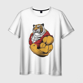 Мужская футболка 3D с принтом Тигр в Кировске, 100% полиэфир | прямой крой, круглый вырез горловины, длина до линии бедер | Тематика изображения на принте: животные | звери | кошки | силач | тигр | тигры | хищник