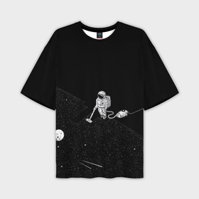 Мужская футболка oversize 3D с принтом Космический клининг в Новосибирске,  |  | cleaner | cosmonaut | moon | space | stars | vacuum | звезды | космонавт | космос | луна | пылесос | уборка