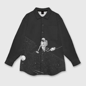 Мужская рубашка oversize 3D с принтом Космический клининг ,  |  | cleaner | cosmonaut | moon | space | stars | vacuum | звезды | космонавт | космос | луна | пылесос | уборка