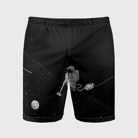 Мужские шорты спортивные с принтом Космический клининг в Курске,  |  | cleaner | cosmonaut | moon | space | stars | vacuum | звезды | космонавт | космос | луна | пылесос | уборка