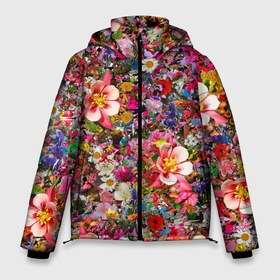 Мужская зимняя куртка 3D с принтом Разные цветы в Новосибирске, верх — 100% полиэстер; подкладка — 100% полиэстер; утеплитель — 100% полиэстер | длина ниже бедра, свободный силуэт Оверсайз. Есть воротник-стойка, отстегивающийся капюшон и ветрозащитная планка. 

Боковые карманы с листочкой на кнопках и внутренний карман на молнии. | Тематика изображения на принте: колокольчики | красота | пион | прикольная | природа | растения | роза | тюльпан | цветок | цветы