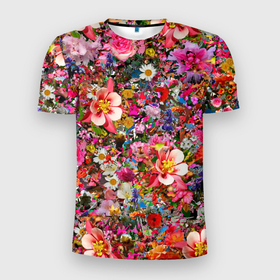 Мужская футболка 3D спортивная с принтом Разные цветы в Екатеринбурге, 100% полиэстер с улучшенными характеристиками | приталенный силуэт, круглая горловина, широкие плечи, сужается к линии бедра | колокольчики | красота | пион | прикольная | природа | растения | роза | тюльпан | цветок | цветы